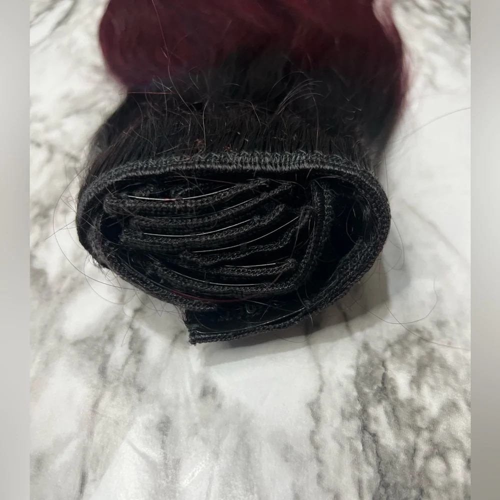 12 Inch Balayage Black & Burgundy Red 100% Human hair Clip in Extensions